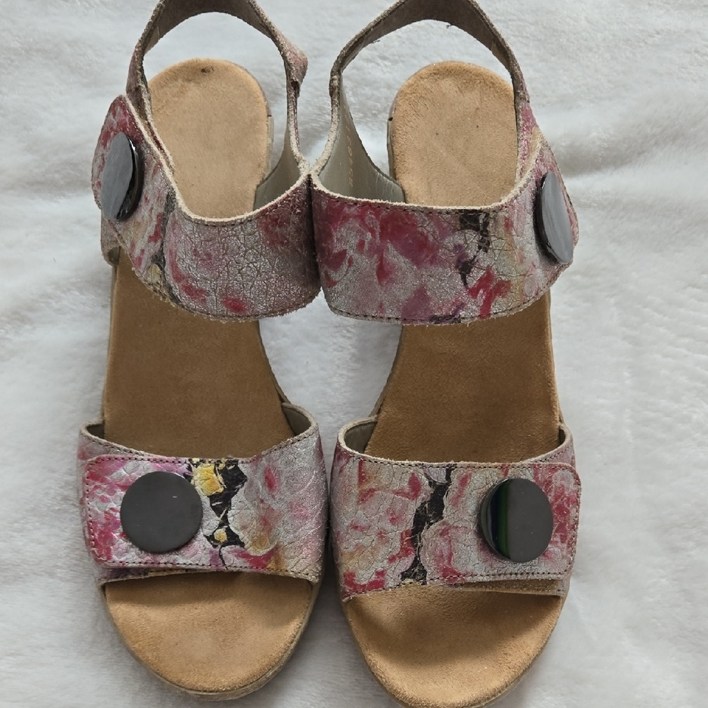 Rieker Pink Floral Sandals with Black Accents